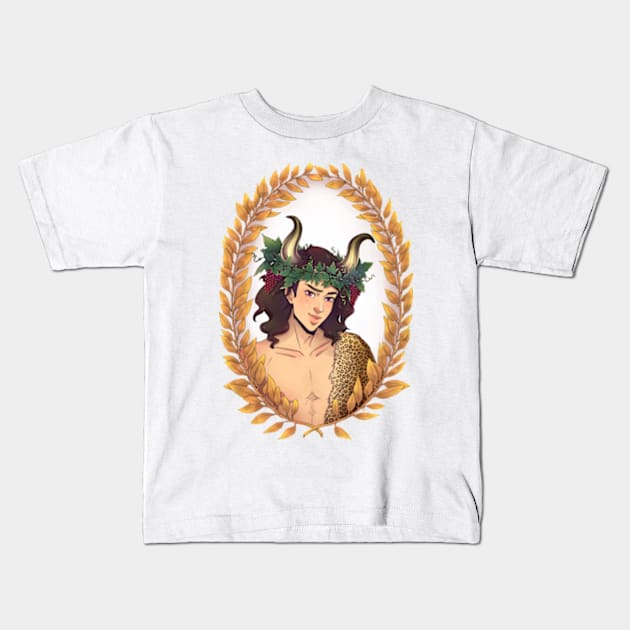 Dionysus Olympian God Greek Mythology Wreath Style Kids T-Shirt by Tati Seol